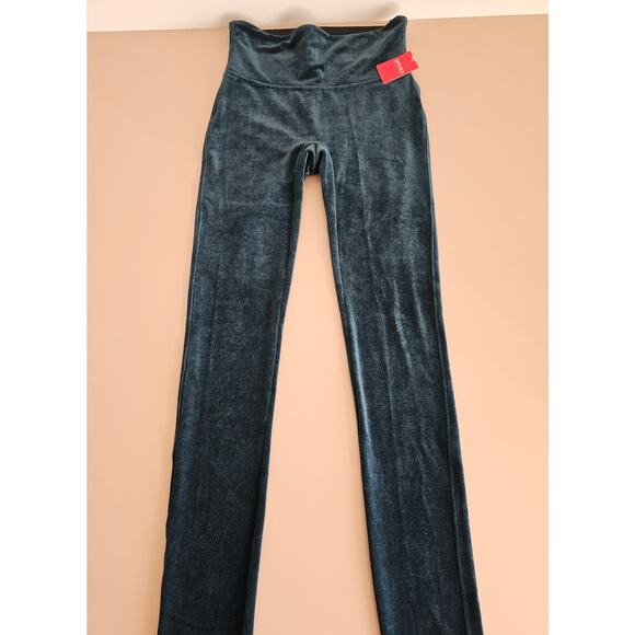 NWT SPANX Women's 2070 Malachite Green High Waist Velvet Velour Leggings Pants S - Picture 3 of 9